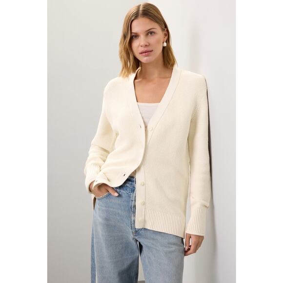 TOCCIN x RTR Off-White 100% Cotton Knit Front Button Beach Cardigan Size Large - Picture 1 of 15